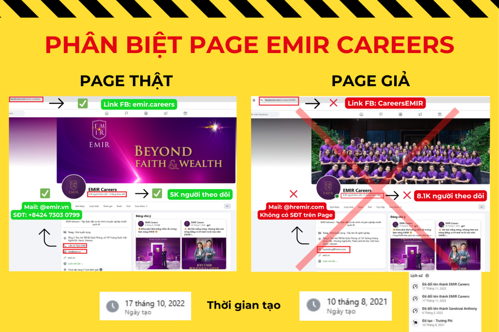 Cảnh báo: Giả mạo page EMIR Careers