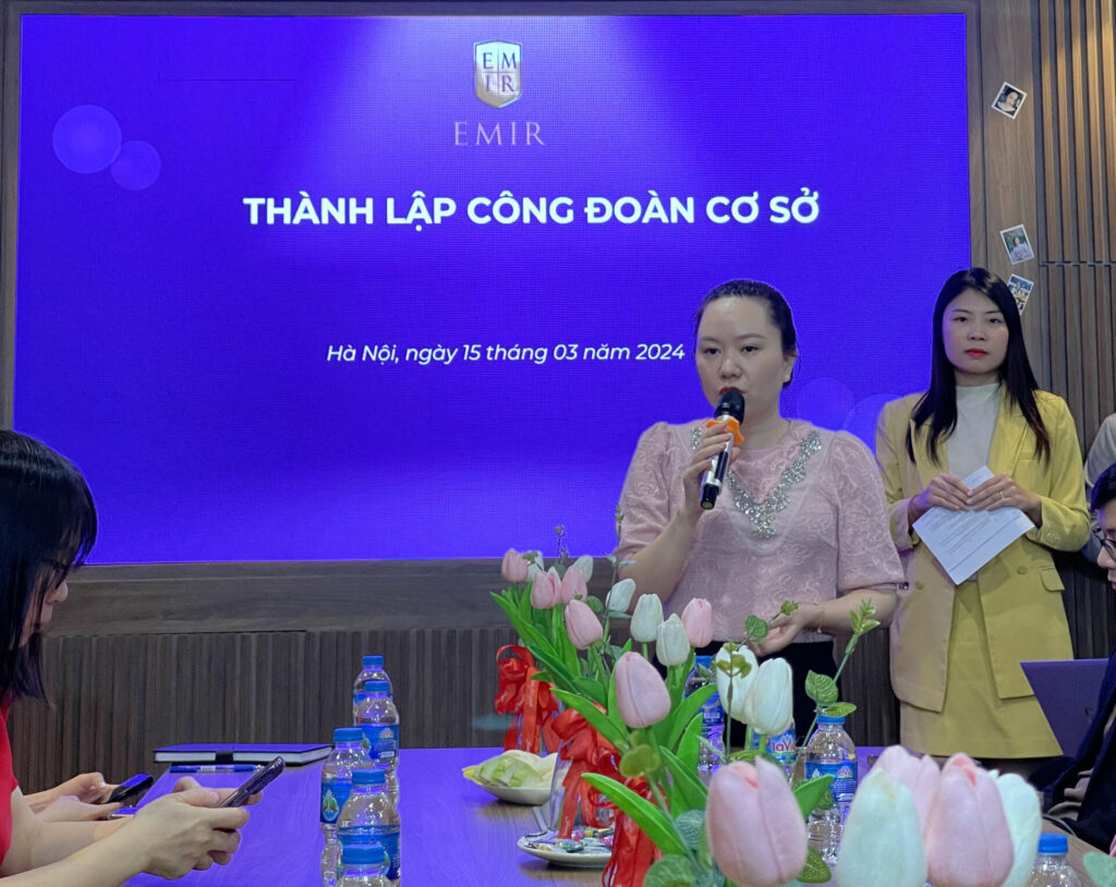 Chị Vũ Thị Quỳnh Châm – Giám đốc Nhân sự – Phát biểu tại buổi lễ.