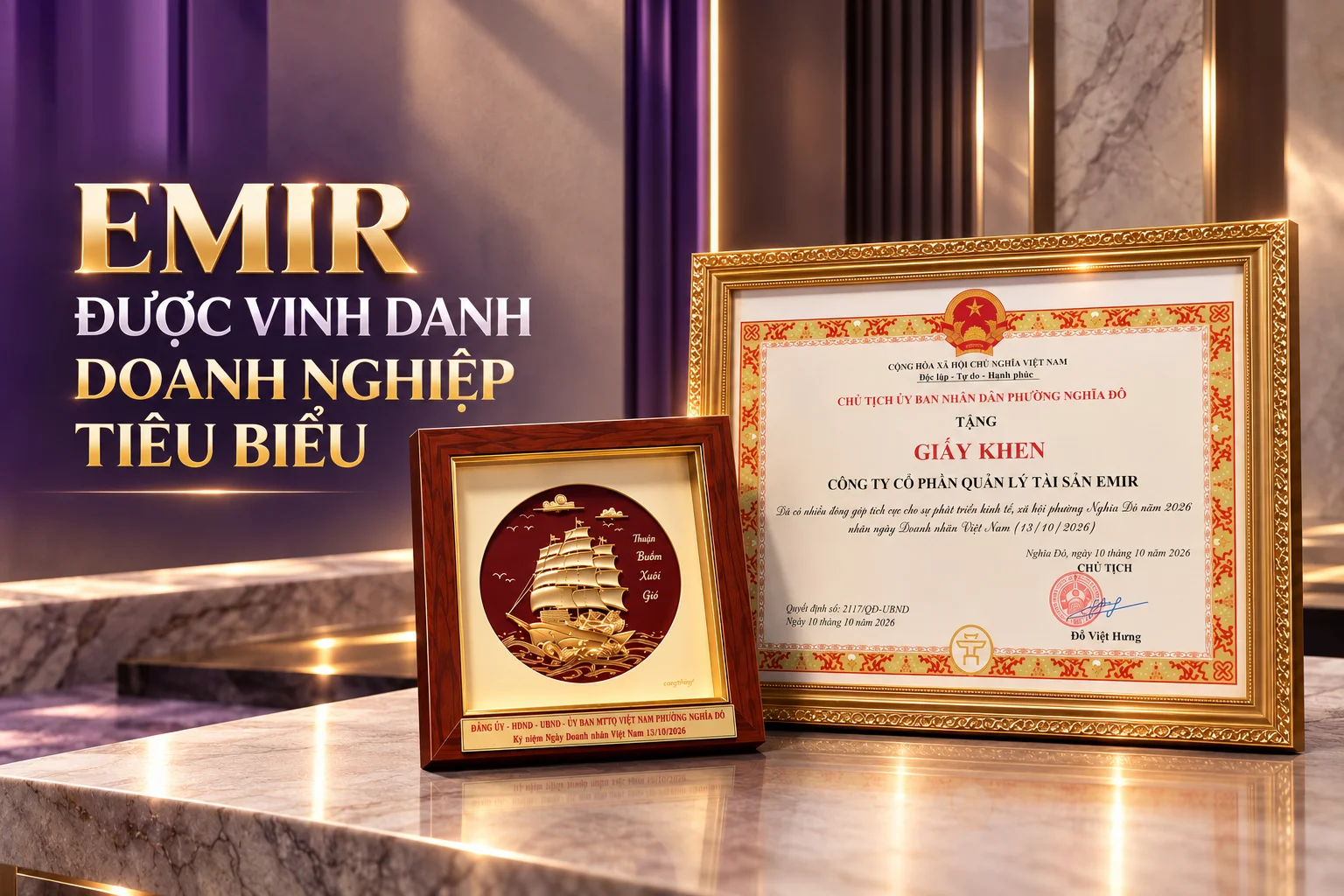 EMIR được vinh danh là doanh nghiệp tiêu biểu nhân ngày Doanh nhân Việt Nam